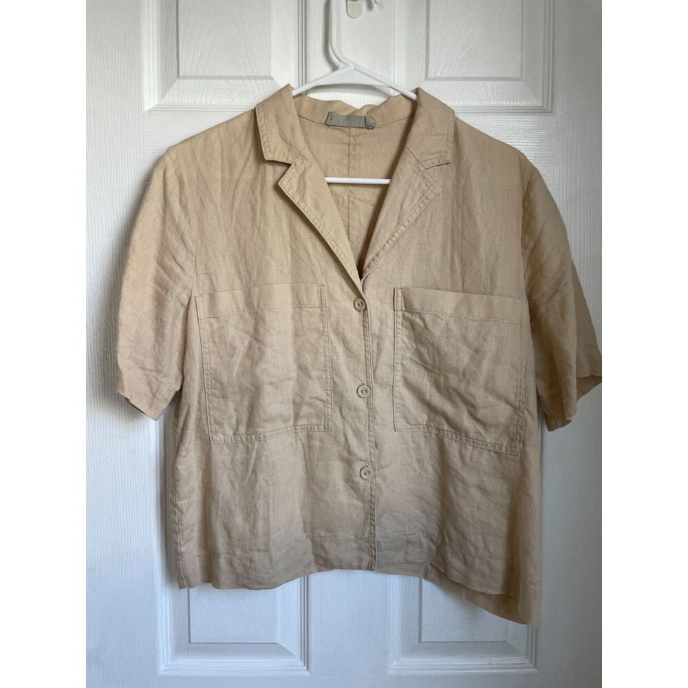 Everlane Womens Size Small Tan Brown The Linen Workwear Shirt Blouse Neutral